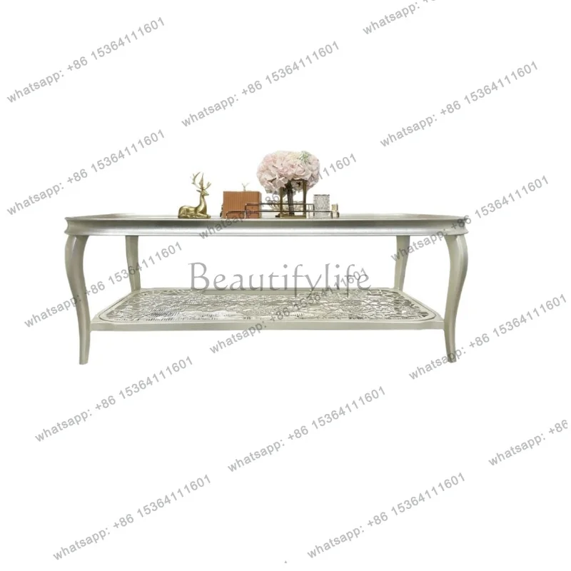 

American light luxury long coffee table premium solid wood champagne gold champagne silver coffee table