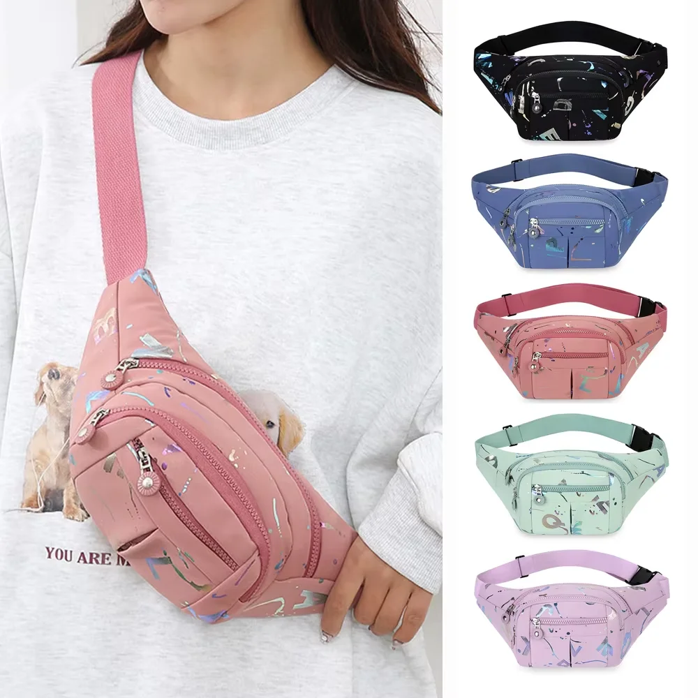 

Women Glitter Chest Bag Fashion Letter Printing Waist Fanny Bags Small Crossbody Shoulder Flap Pack Multi Layer Casual Bag