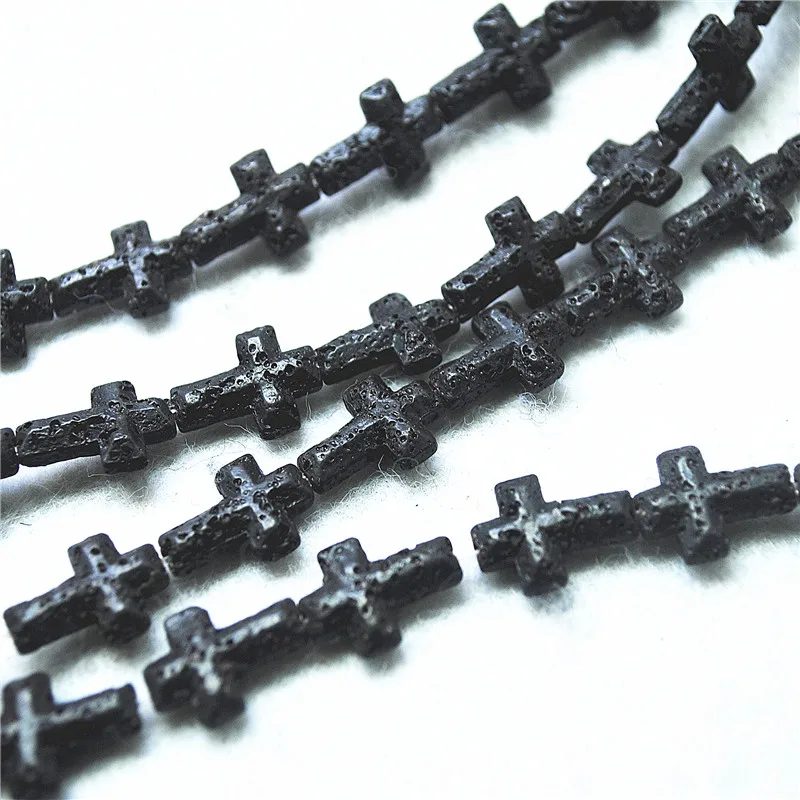 24PCS Black Lava Stone Loose Beads Cross Shape 11X15MM DIY Jewelry Unique Accessories With Line Women Bracelets Making