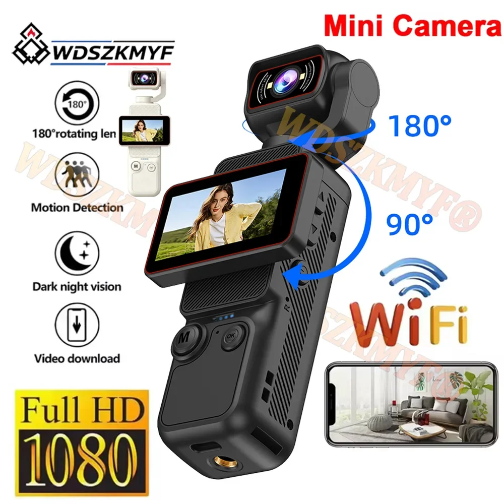 1080P Vlogging Camera Pocket Camera Handheld Camera 180 Degree Rotating Lens 90 Degree Flip Screen WiFi Portable Video Recording