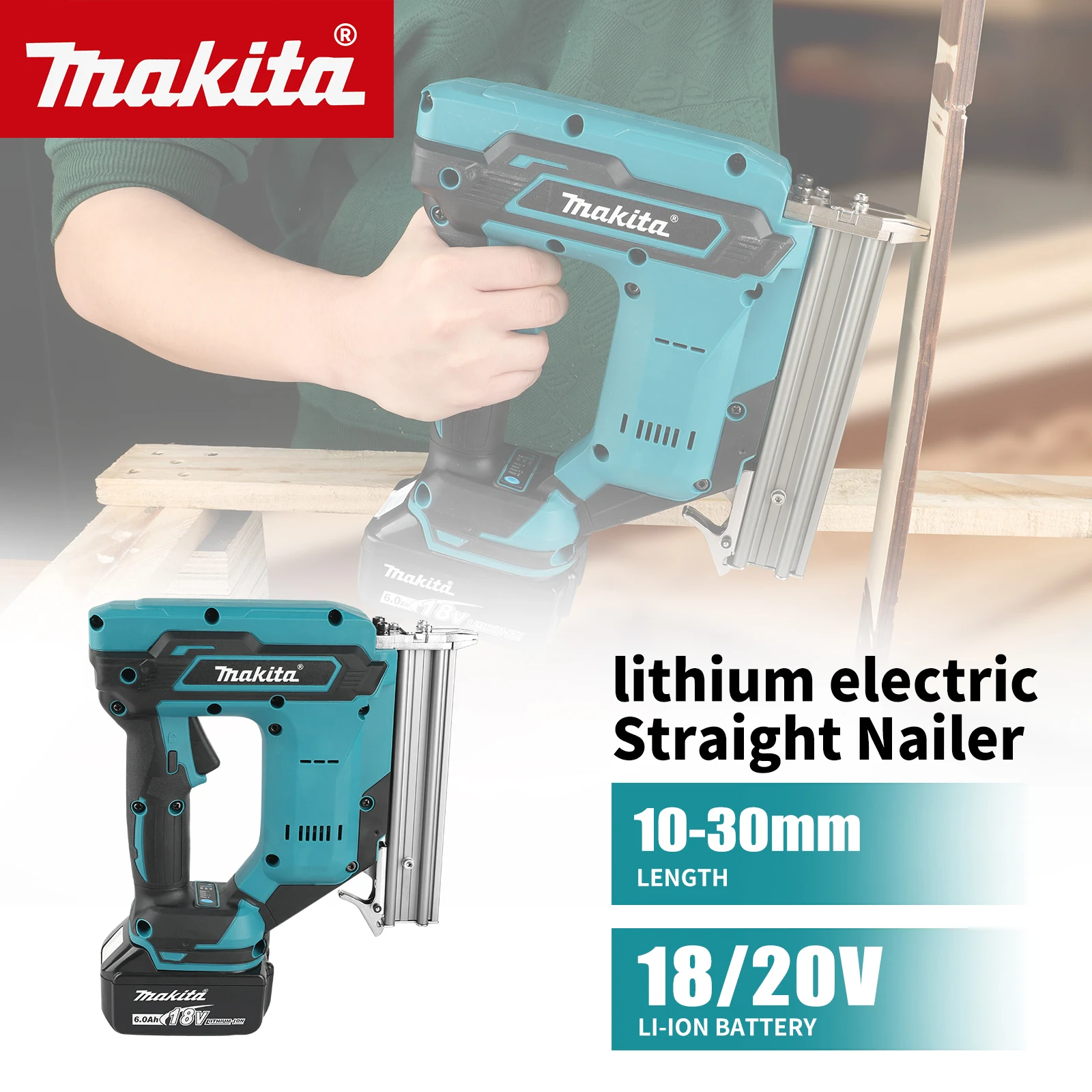 Pistola sparachiodi a batteria Makita: chiodi da 10-30 mm, pistola cucitrice elettrica 2 in 1 chiodatrice da 2 pollici per tappezzeria e lavorazione del legno ﻿