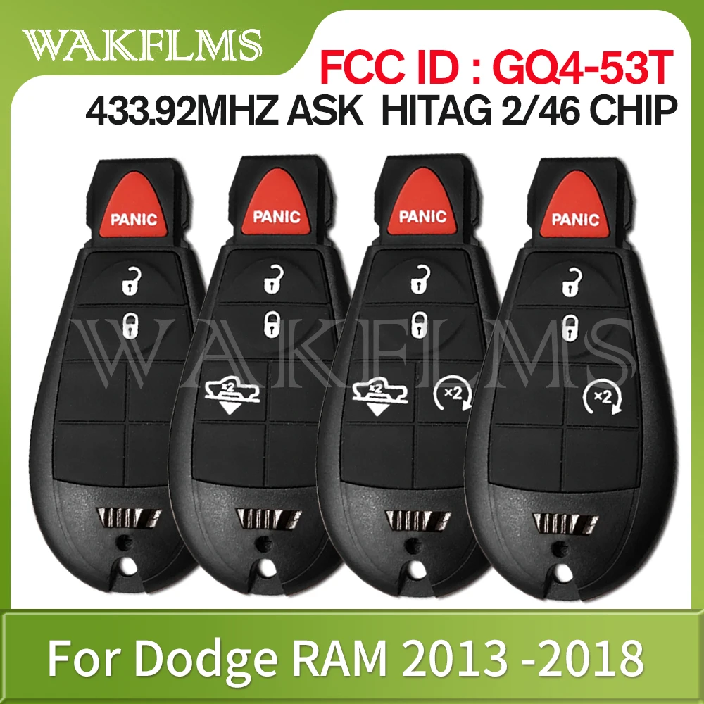 Fobik Remote key For Dodge Ram 2013 2014 2015 2016 2017 2018 434Mhz HITAG2  46 CHIP  FCC ID GQ4-53T 56046953  AC/AE/AF/AG