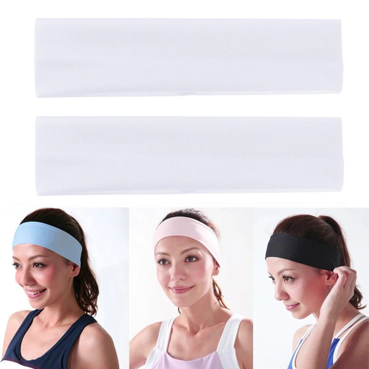 

2 PCS Stretchy Tape Hairband Sports Headband Yoga Supplies Elastic Dance Biker Wide