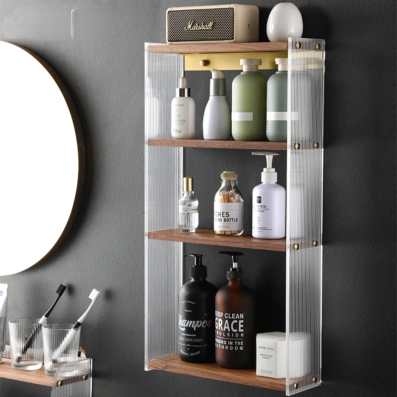 Light Luxury Solid Wood Bathroom Multi-Layer Bathroom Storage Rack Wall-Mounted Acrylic Niche Shampoo Shower Gel Storage Rack