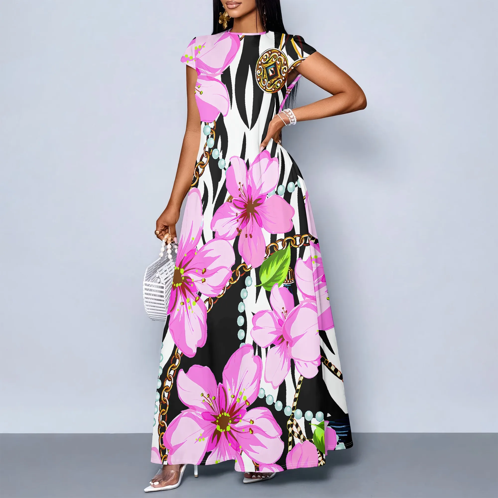 

Women's Short Sleeved Pocket Dress, New Fashionable Printed Dress, Fresh And Gentle Style Outfit