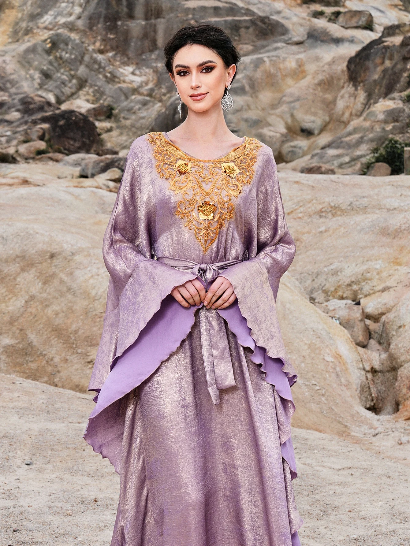 

Evening Gown Long Sleeve V-Neck Dress Women's Fashion Middle East Clothing Cross-Border U-Neck Long Dress Ladies' Skirt
