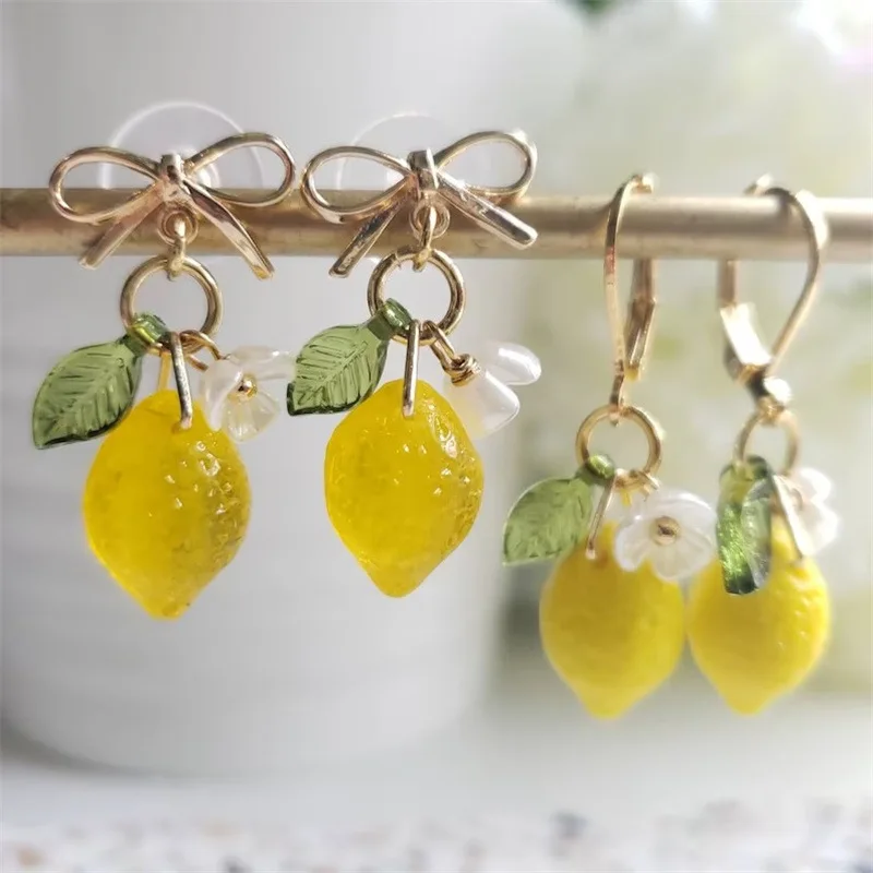 

Cute Lemon Earrings Unique Yellow Lemon Series Fruit Earrings Creative Resin Orange Pendant Earrings Statement Jewelry Wholesale