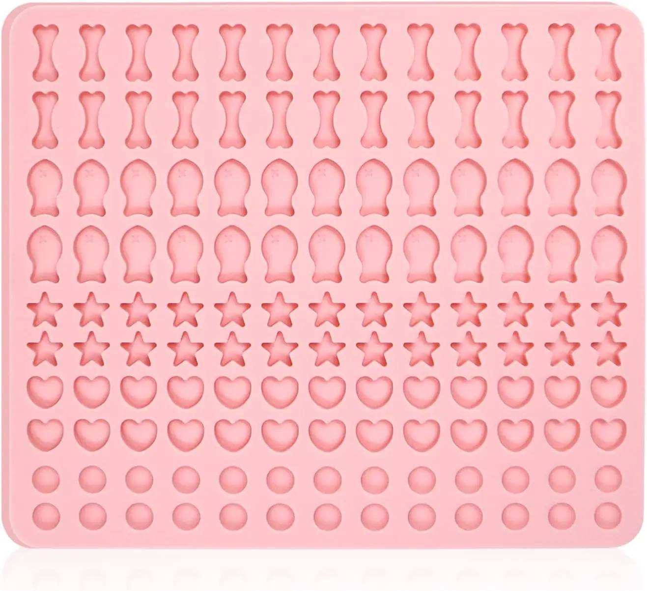 

Silicone 130-Cavity Gummy Molds Bone Fish Star Heart Semi Sphere Chocolate Molds for Candy, Mini Dog Treat, Biscuits Cake Decor