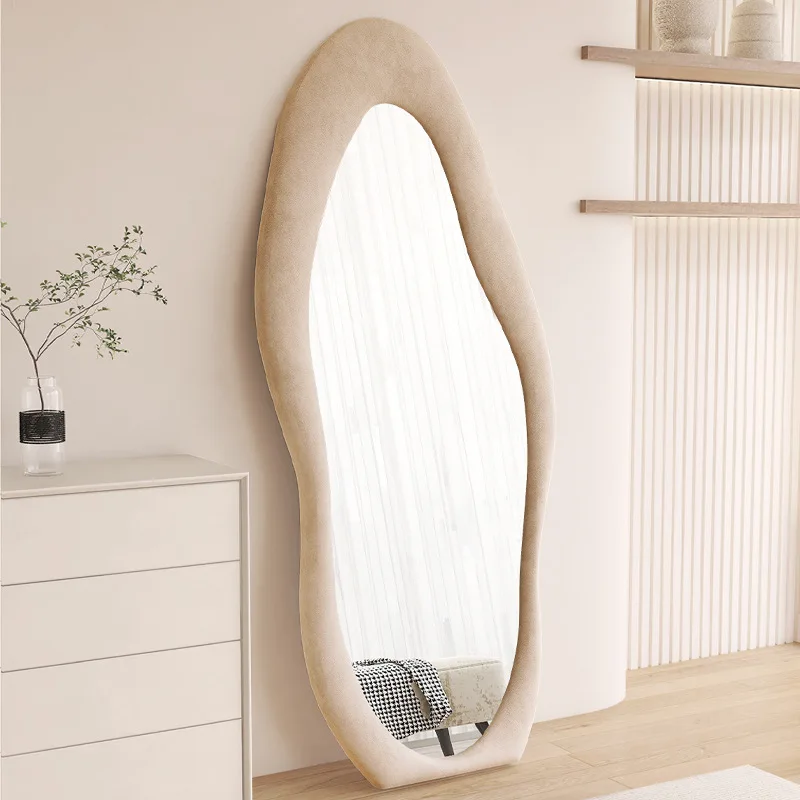 Internet celebrity full body floor mirror irregular cream ins wind full-length mirror home bedroom profiled view 3