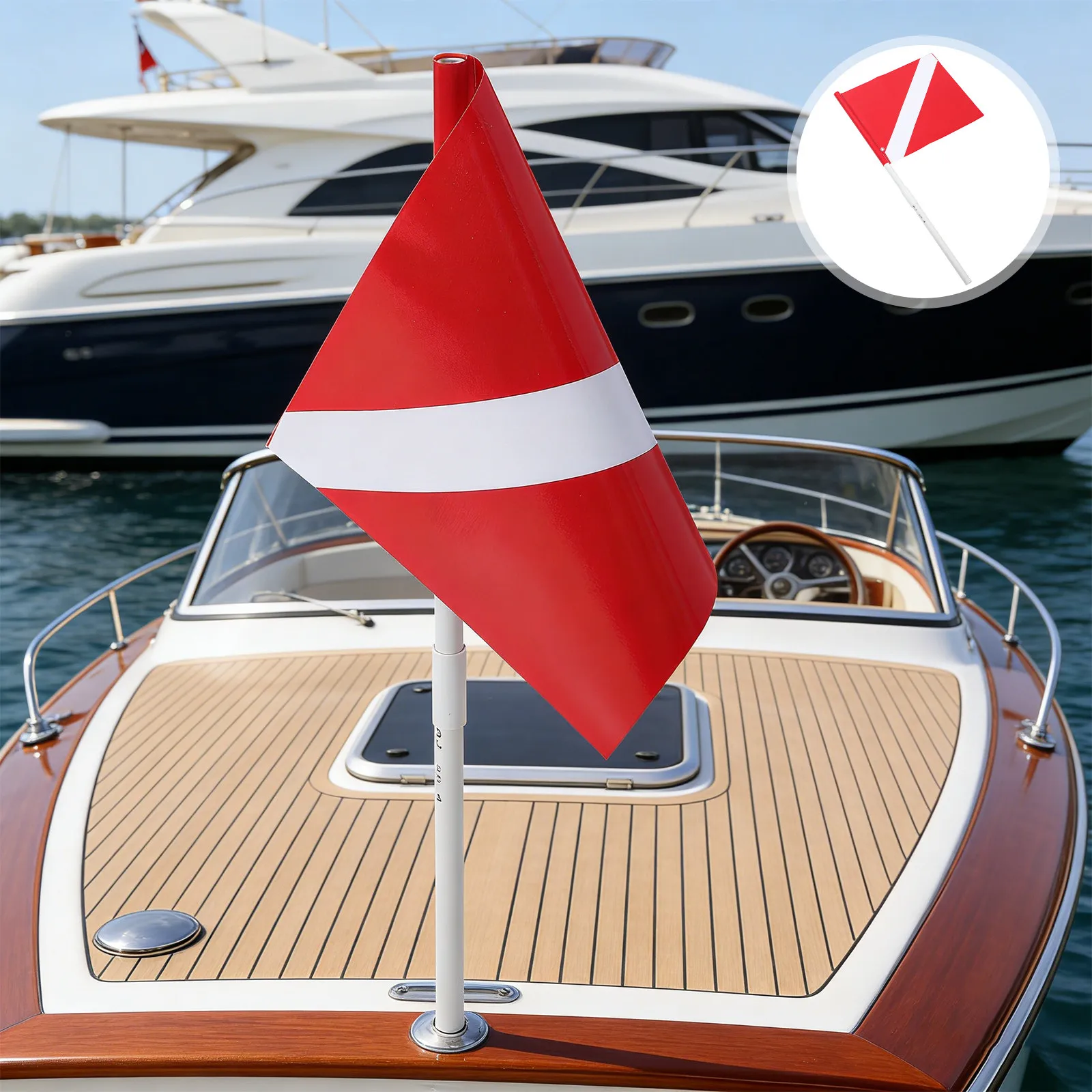 Dive Down Flag Red White 13x12 Floating Scuba Diving Buoy Removable Pole Snorkeling Safety Paddle Board Boat Signal Flag Warning