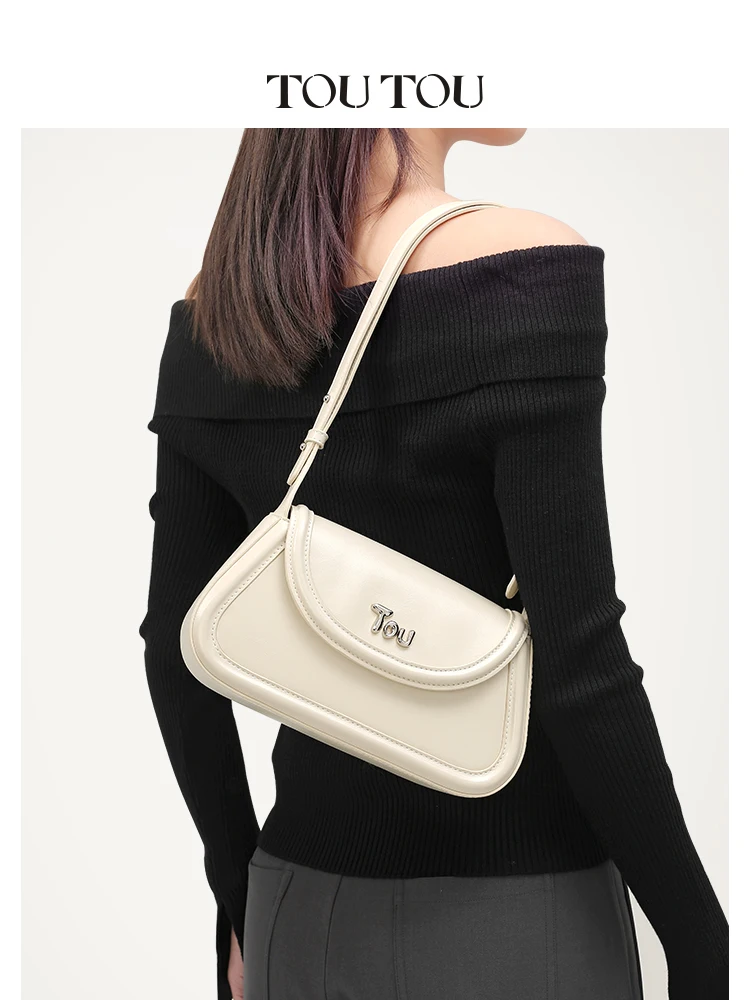 

TOUTOU Saddle Bag 2024 High End Fashion Simple One Shoulder Underarm Shoulder Handbag Summer White Commuter Crossbody Women Bag