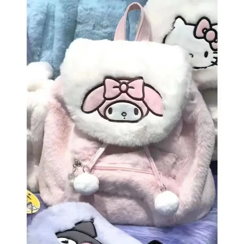 Sanrio Kawaii Kuromi Plush Backpack Hello Kitty My Melody Cartoon Creative Student Large Capacity High-Looking Girls School Bag