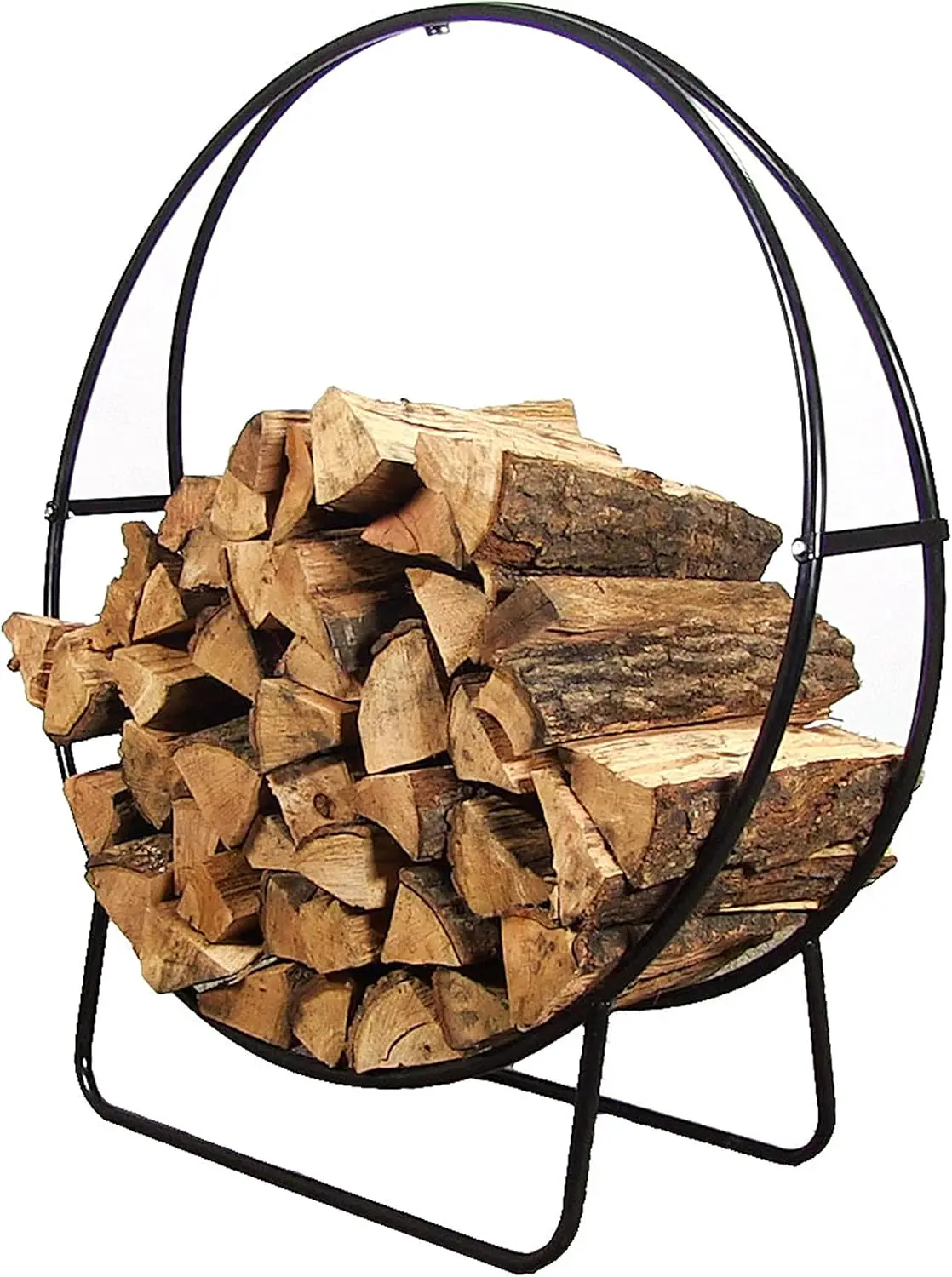 

48-Inch Firewood Log Rack Hoop - Indoor/Outdoor Round Tubular Steel Wood Storage Holder