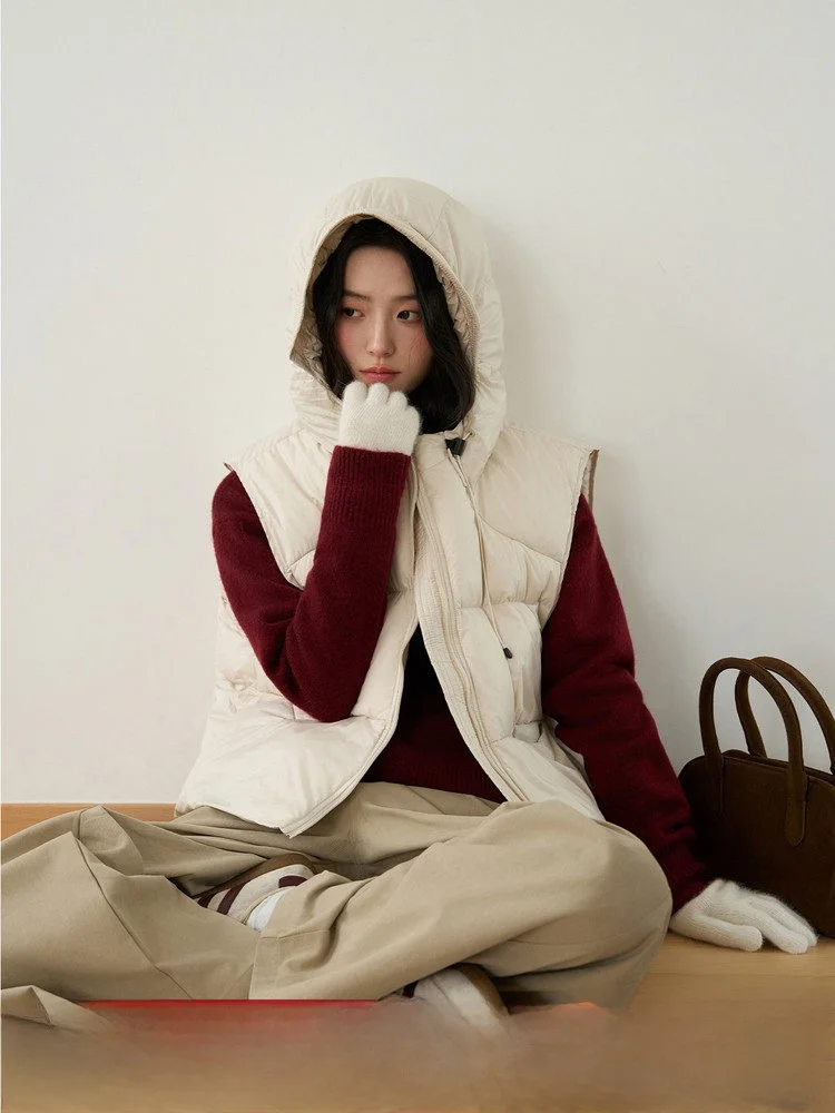 

Женский зимний укороченный пуховый жилет MoZa с капюшоном, новинка, маленький размер, верхняя одежда из полиэфирного волокна для повседневной носки