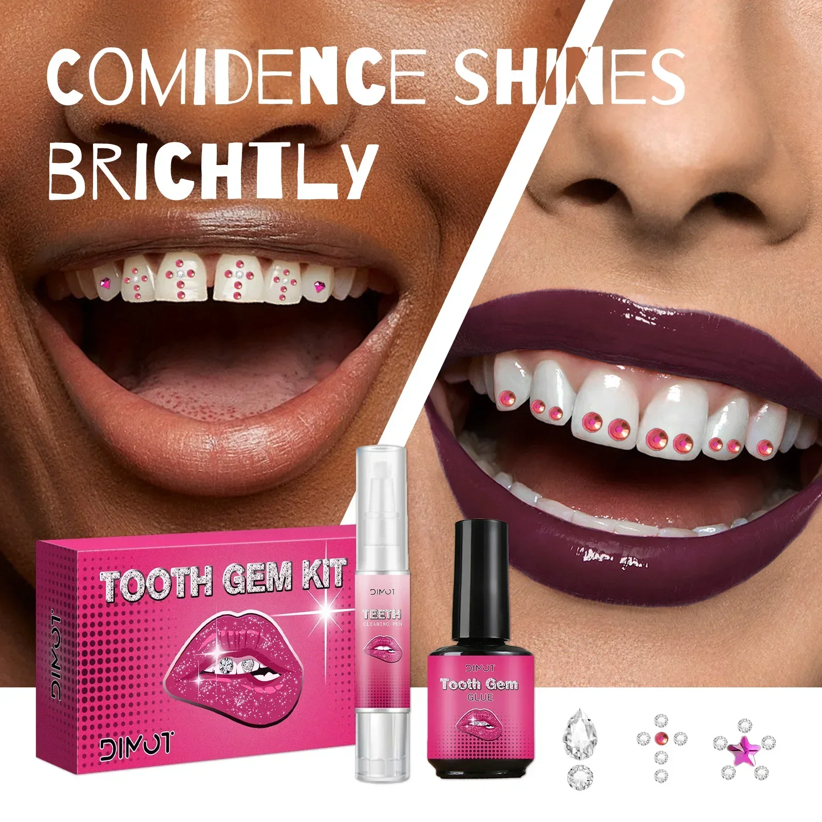 DIY-Zahn-Edelstein-Set mit Kristallkleber und UV-Licht – temporäre funkelnde Strasssteine für Zahn-, Gesichts- und Körperschmuckzubehör.