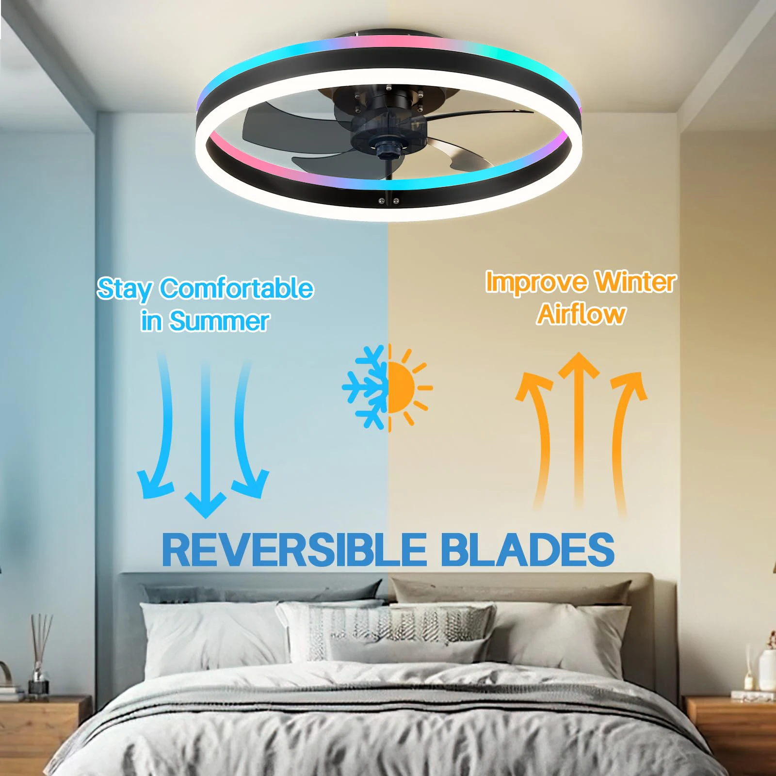RGB Ceiling Fan Lamp Smart Household Cooling Electric Fan for Bedroom Living Room Ambient Light Dimmable 6-speed Led Ceiling Fan