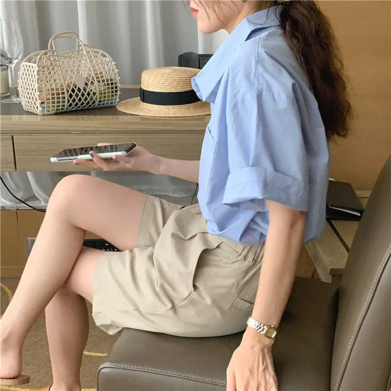 반소매 셔츠 여성용 Baring Orange Techwear Mall Partywear Covering Clubwear Sweety Personalized Shaped Momme Thick Ultra