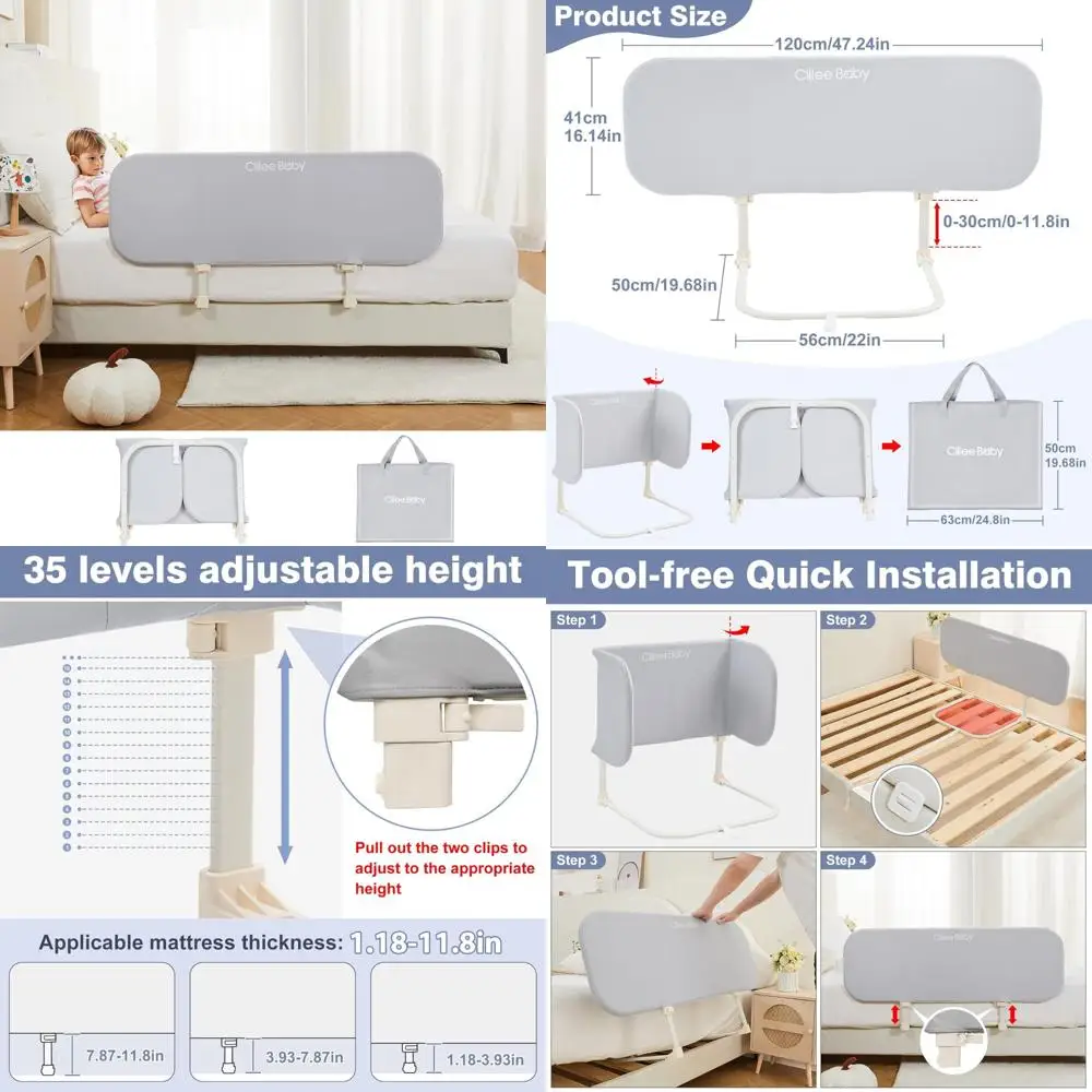 Ciilee سرير بيبي السكك الحديدية للأطفال الصغار المحمولة السفر سرير أطفال الحرس القضبان لسرير كوين طوي الأطفال درابزين جانبي ل التوأم Be #1