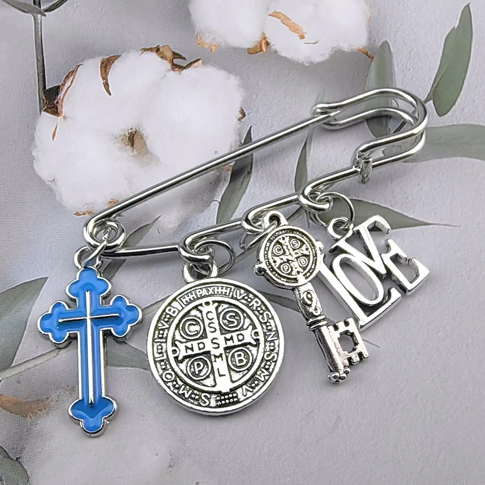 Saint Benedict Medallion Catholic San Benito Paperclip Brooch Charm Buckle Pin Safety Pin I LOVE JESUS Jewelry Accessories Gifts