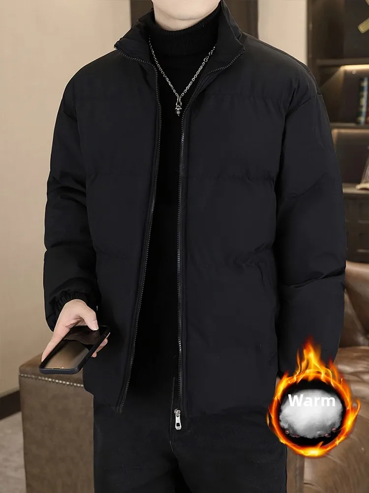 

Мужская зимняя утепленная куртка из хлопка с пуховым наполнителем, однотонная, повседневная, с воротником-стойкой, защита от холода, длинный рукав, на молнии