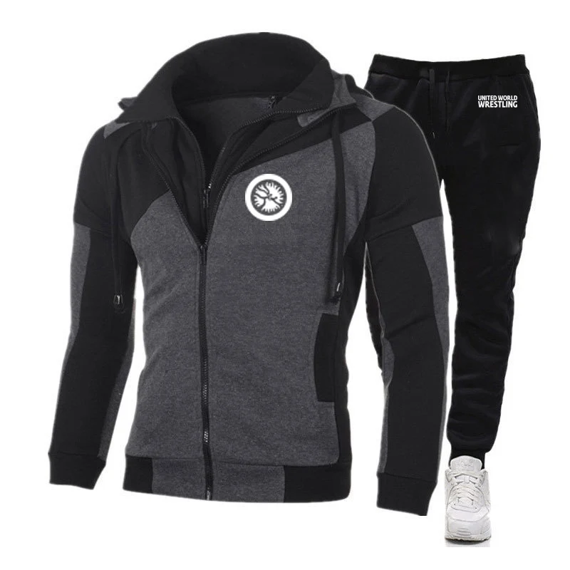 2025 Spring Autumn Man's Urbanization Distinctive Personality Hoodies United World Wrestling UWW Logo Print Pants Sports Suits