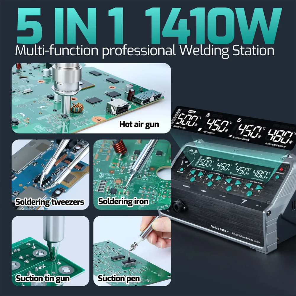 YIHUA 948D-IV Soldering Station 1410W 5 In 1 Hot Air Rework Tweezer Solder C245 Iron Vacuum Suction Tin Gun IC Pen Welding Tools