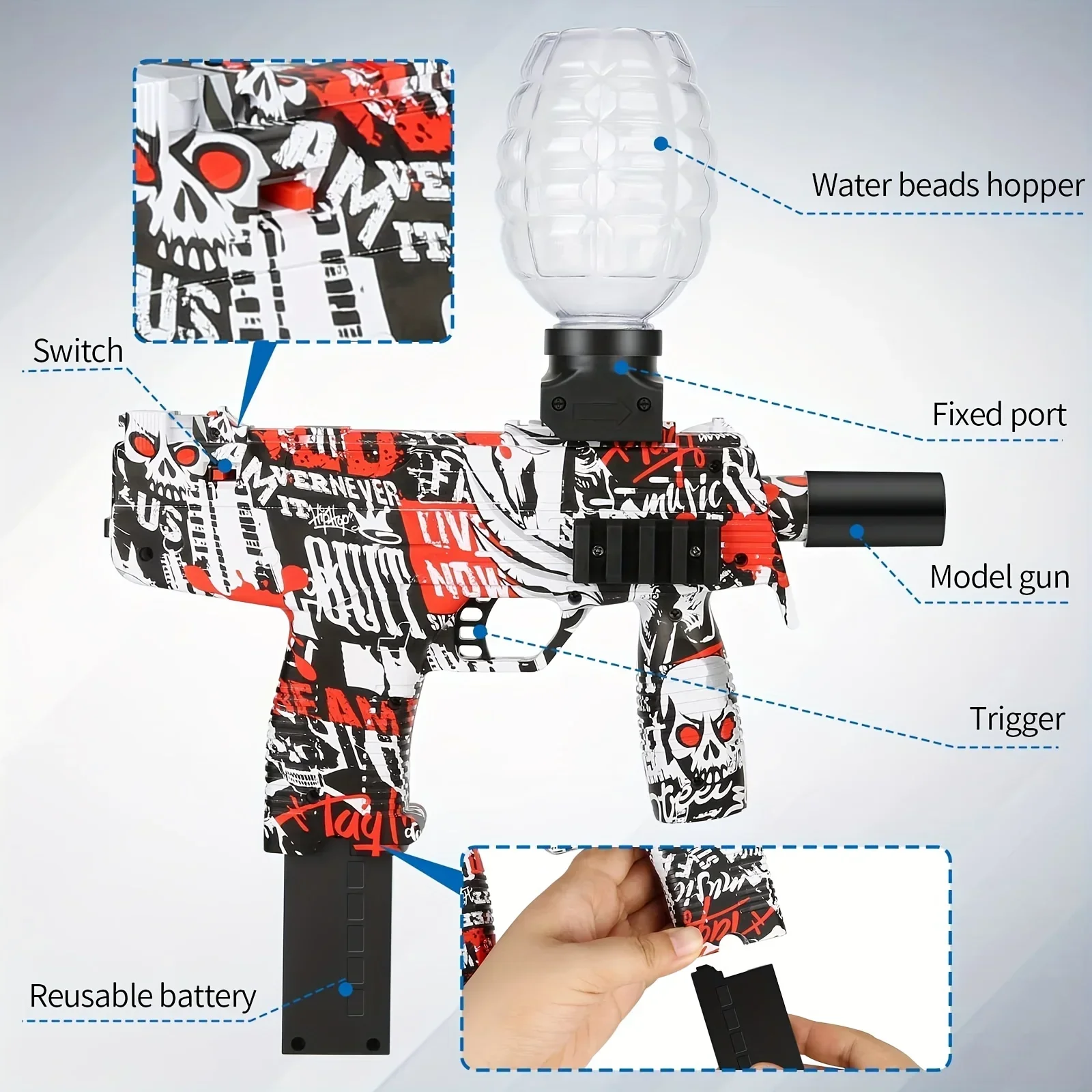 Gel Ball Blaster automático, brinquedo elétrico para a equipe do quintal ao ar livre, MP9