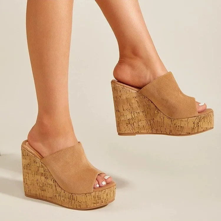 Sommerhausschuhe für Damen im koreanischen Stil, neue superhohe Plattform, Keilabsatz mit dicker Sohle, wasserdicht, modische offene Spitze
