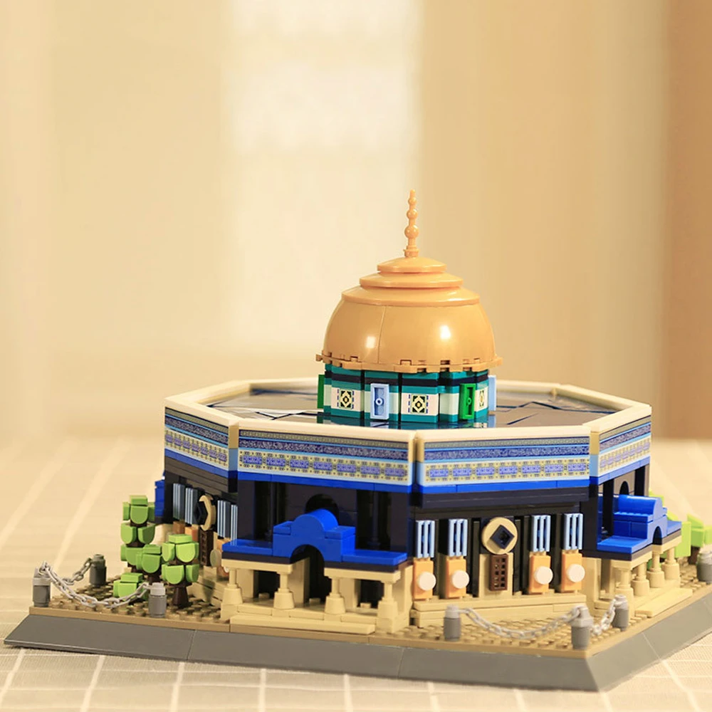 Znane na całym świecie architektoniczne obiekty o charakterze islamskim, kreatywne klocki konstrukcyjne, model Świątyni Kopuły Kamiennej w Jeruzalemu, zestawy do budowania, zabawka z klocków.