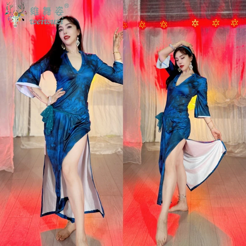 ملابس الرقص الشرقي للنساء مزاجه رداء أنيق + وشاح الرأس + وشاح الورك 3 قطعة زي أداء Saidi Shabbi Baladi