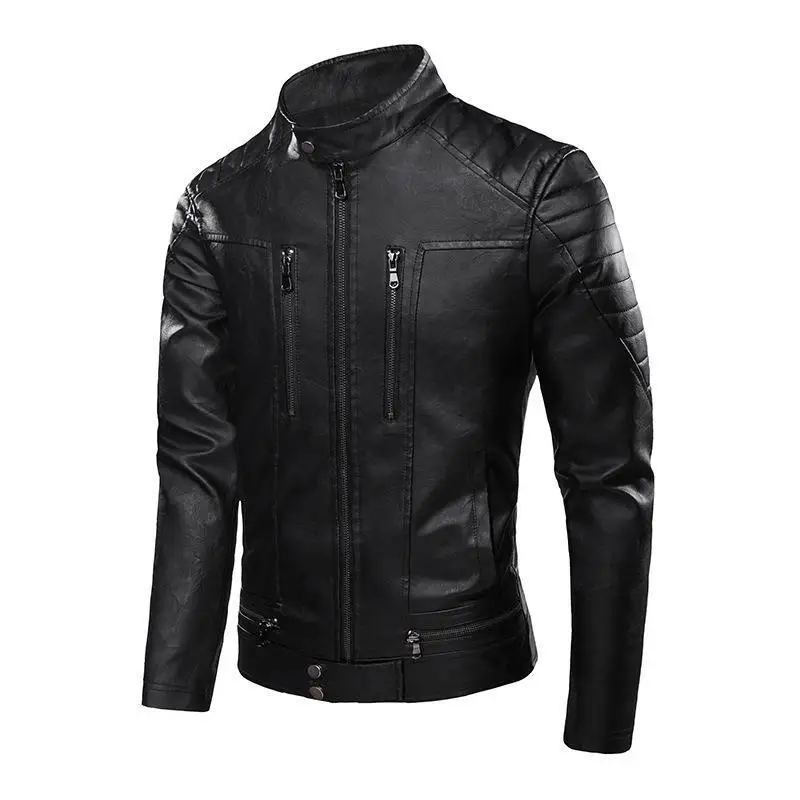 

Winter Mens Leather Jacket High Quality Wool Thickened Warm Fashion Male Motorcycle Jacket Solid Color Zipper Tight Leather Coat