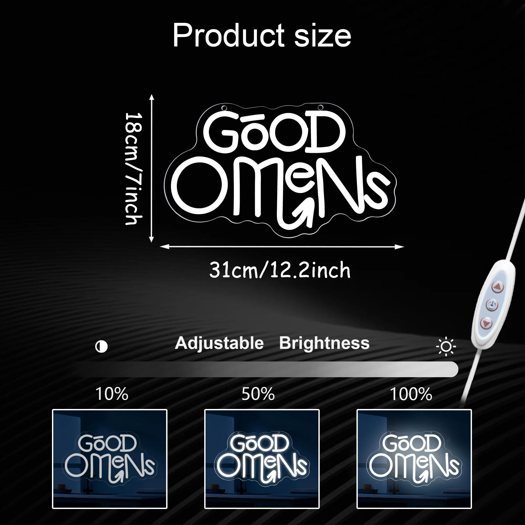 GOOD OMENS LED Neon - Transparent acrylic design, USB powered dimmable LED neon, suitable for study, cafe, party wall decoration