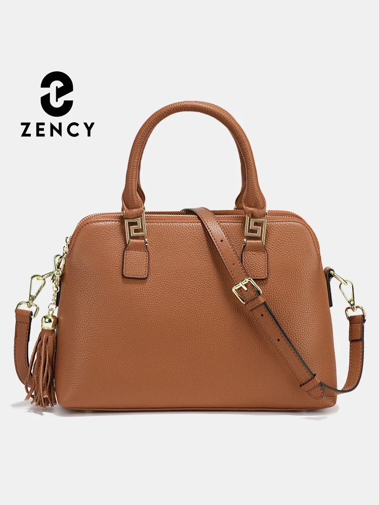 

Zency 2025 Winter Women 100% Genuine Leather Shoulder Bag Ladies Crossbody Bag Elegant Tassel Top Handle Bag For Commuters Purse