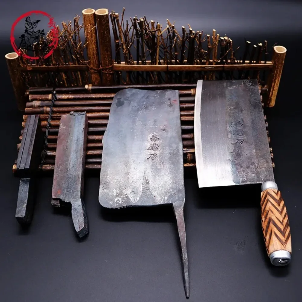 Handmade Chinese Kitchen Knives High Carbon Forged Kitchen Cleaver Wood Handle Slicing Knife Traditional Cooking Tools