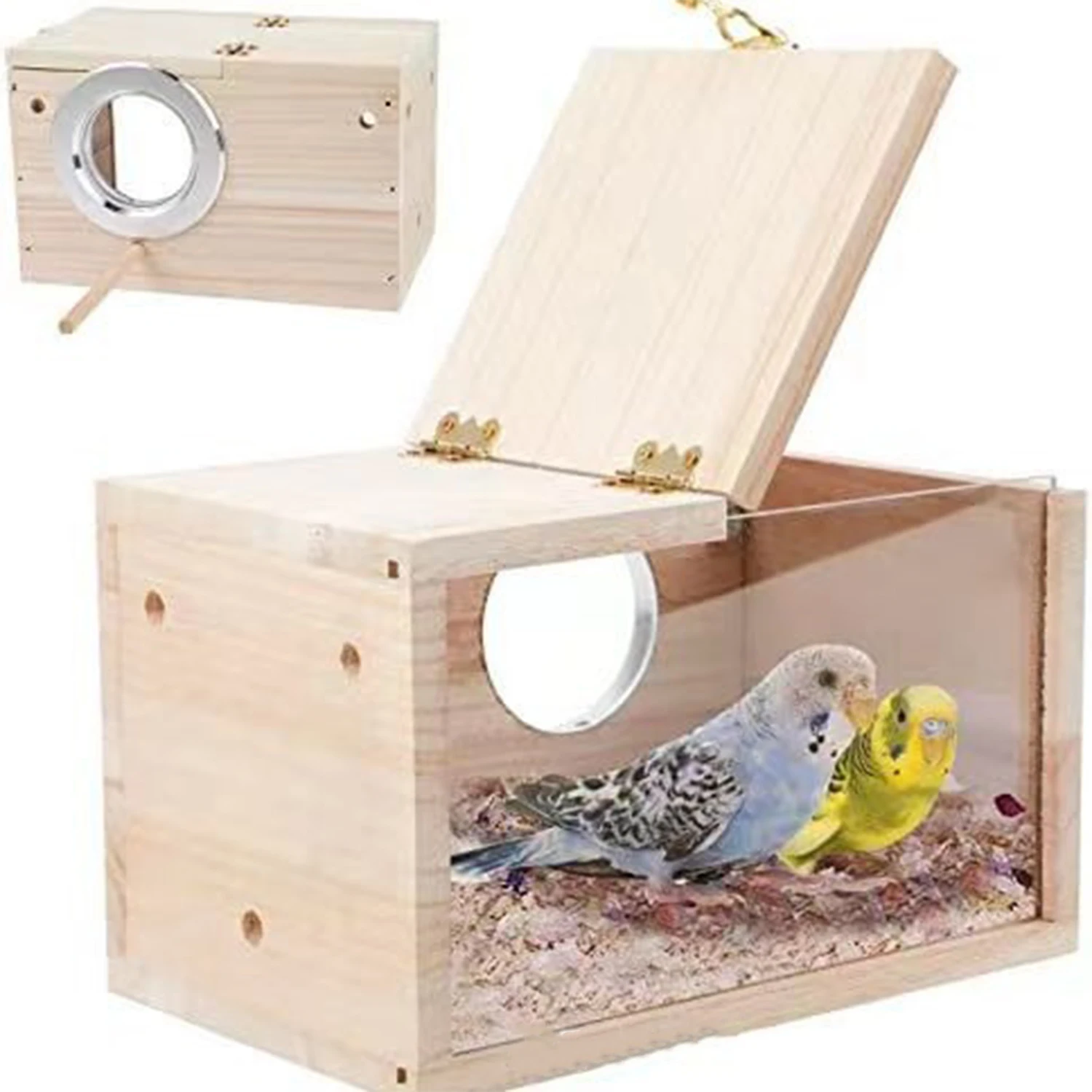 Transparent Wooden Bird House Parrot Cockatiel Birdhouse Nesting Breeding Box Easy To Clean Parakeet Nesting Box Pet Accessories