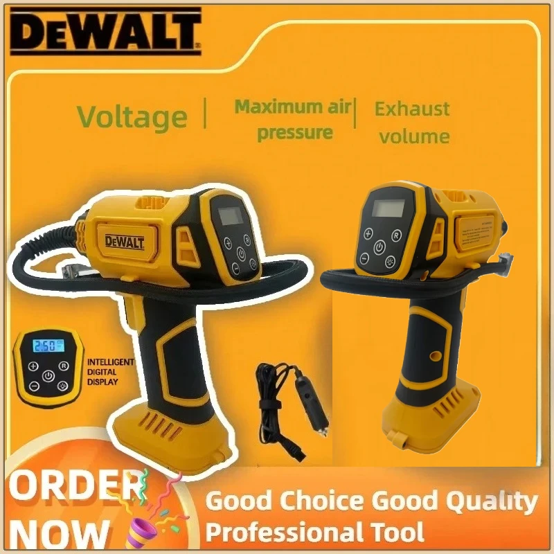 Compresseur d'air électrique Dewalt 20V avec manomètre numérique automatique pour gonflage de pneus de voiture, rechargeable et portable