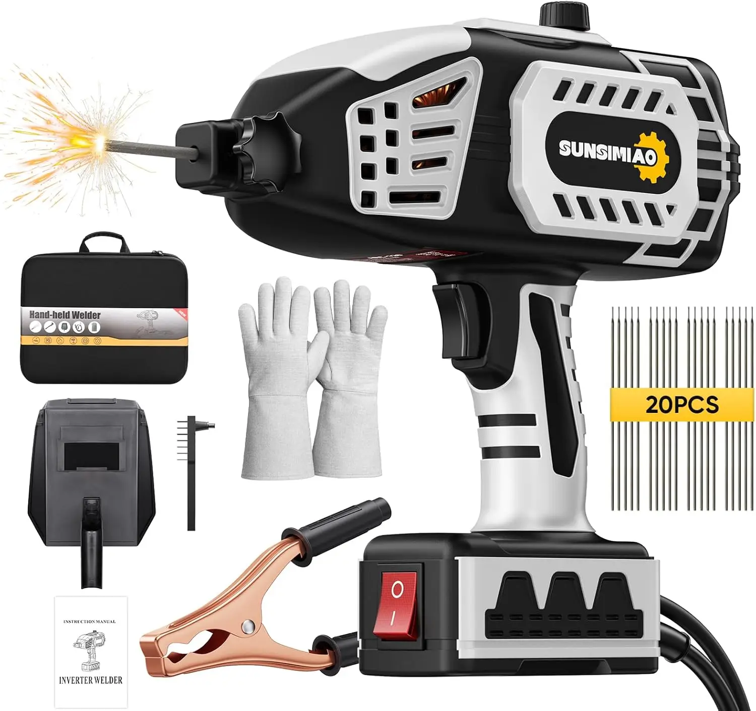 

Portable Welding Machine 110V Handheld with IGBT Inverter & 20 Rods, 5-Level Current Adjustment for 3/32" Wire Rods