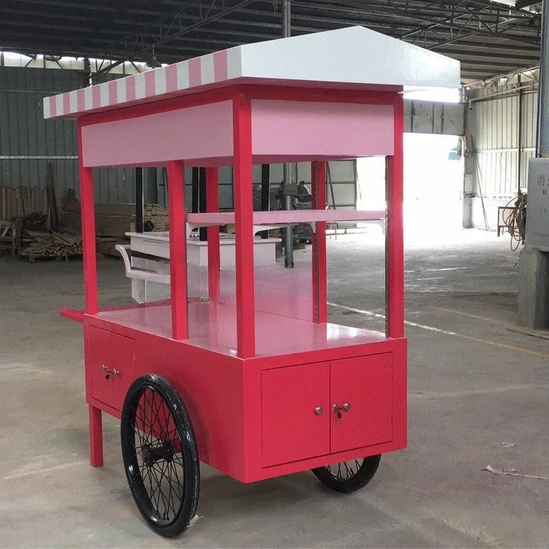 Gift display cart, promotional solid wood carriage, hand push float customization