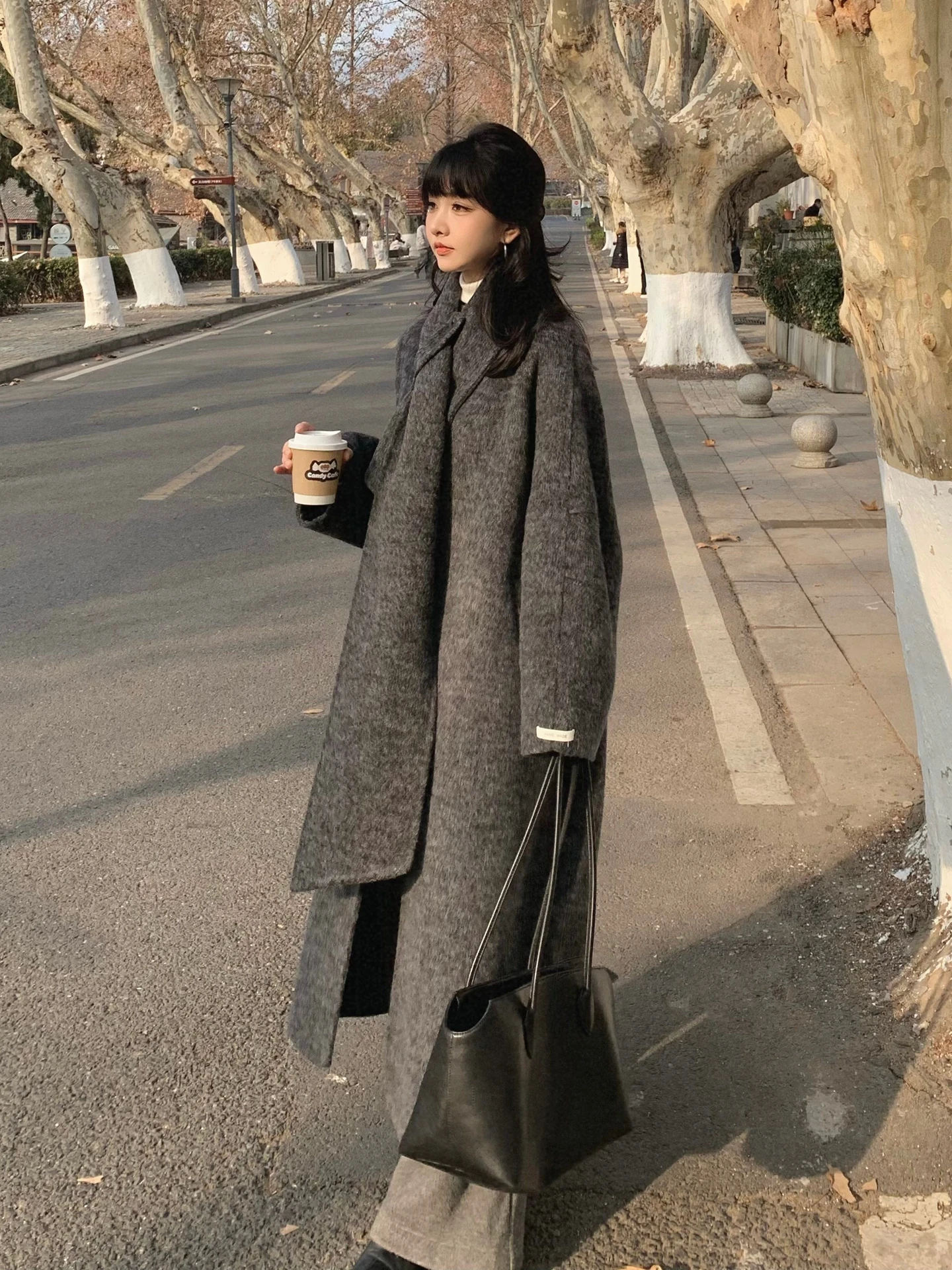 

Korean Sle Double-Faced Woolen Coat Young Sle Long Fem Outerwear ay Warm Winter Faion Luxury Feel Loose Fit Wool