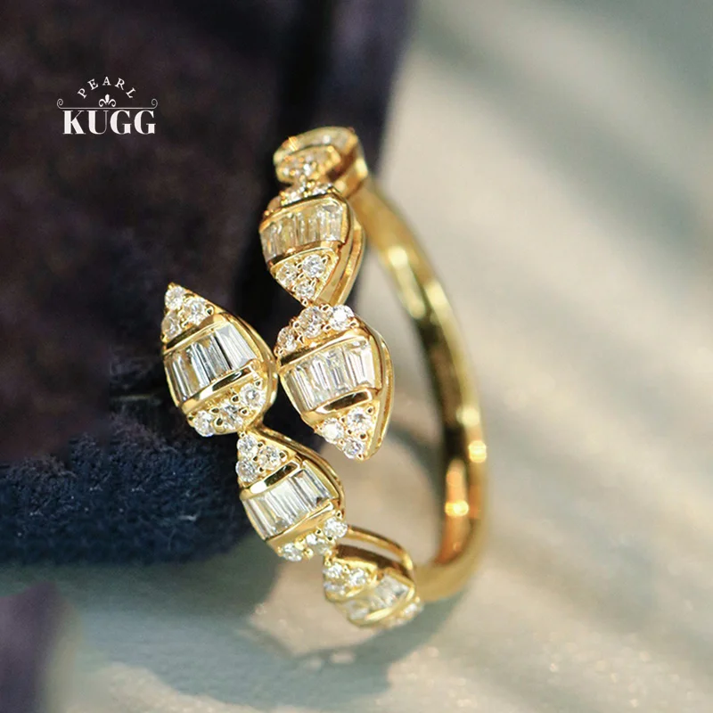 

KUGG 100% 18K White/Yellow Gold Rings Fashion Design 0.53carat Real Natural Diamond Open Ring for Women Wedding Fine Jewelry