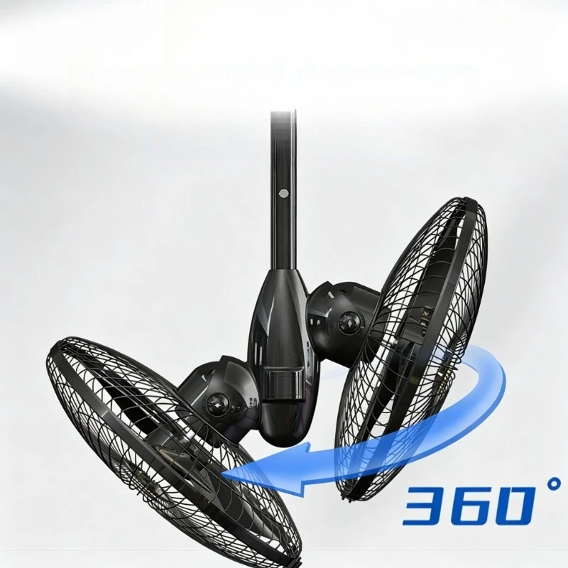 220V Dual Head Ceiling Fan 360° Rotating Industrial Heavy Duty High Power Double Side Air Circulator for Garage Workshop Farm