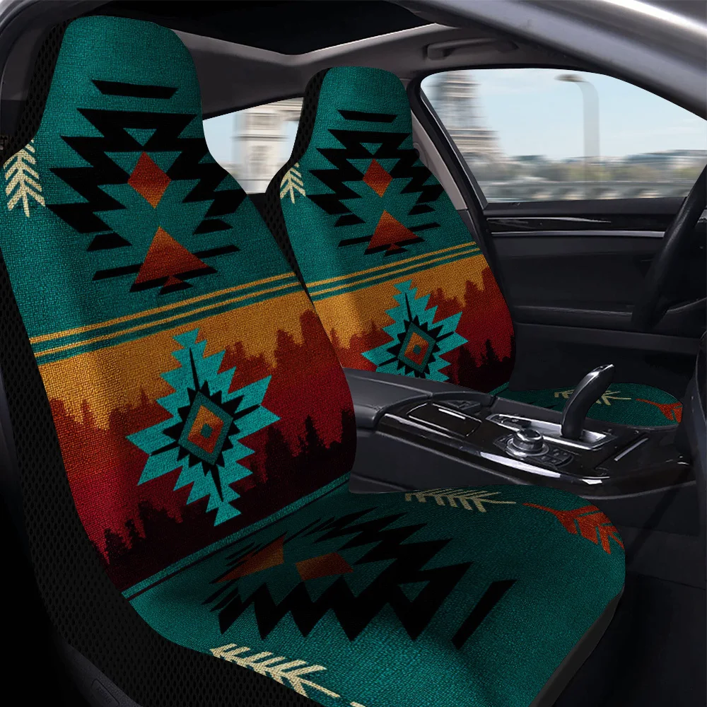 2pcs Geometric Tribal Design Seat Covers, Front Seat Protectors For Men And Women, Durable, Comfortable Fit For Cars, Trucks,
