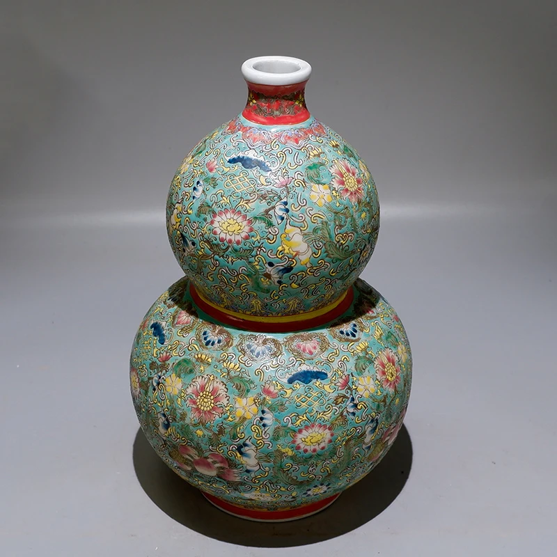 Qing Qianlong Style Pastel Lucky Longevity Lingering Gourd Vase Antique Collection Of Chinese Vase