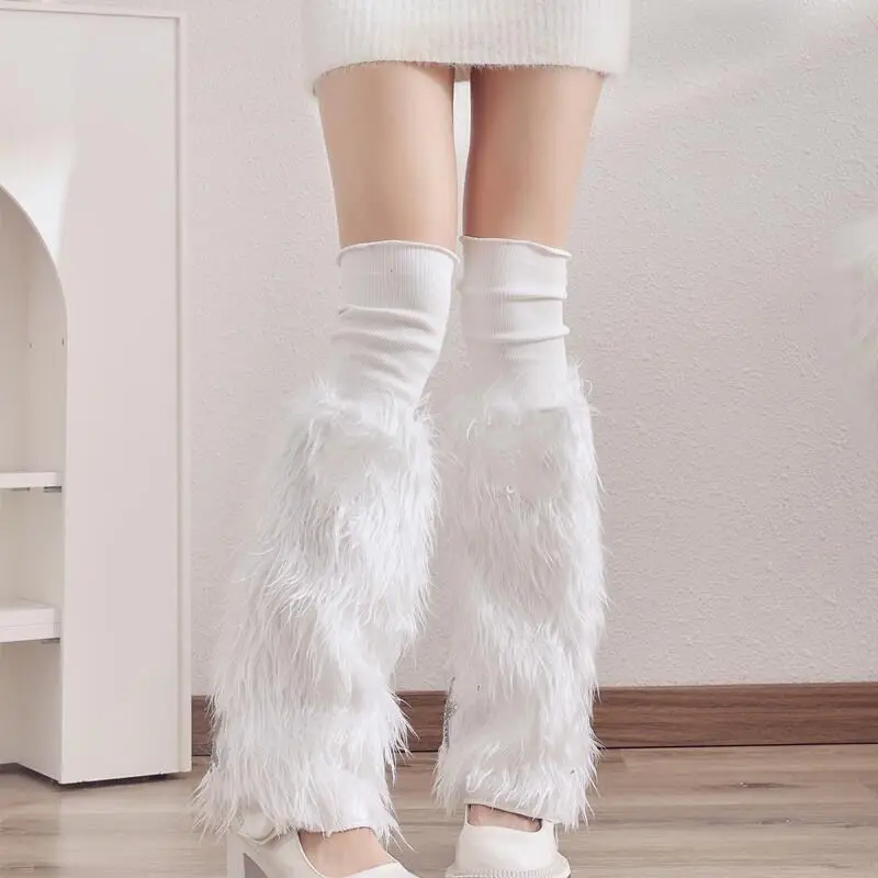 Plush Leg Cover Autumn and Winter Plus Fluffy Pile Calf Sock Cover for Women Y2K Wide Legs