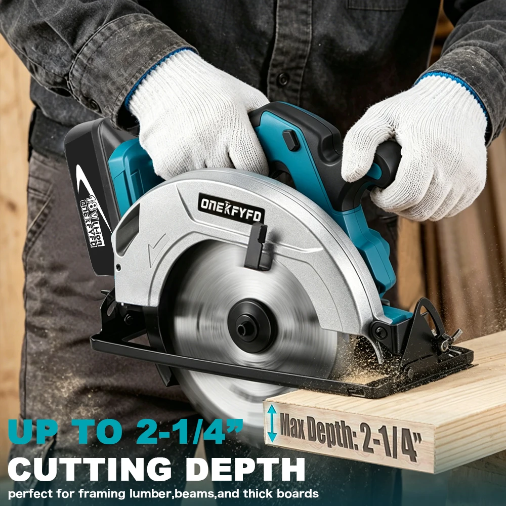 ONEKFYFD 7 Inch Brushless Electric Circular Saw Cordless Efficient Woodworking Cutting Power Tools For 18V Lithium-Ion Battery
