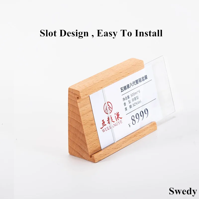 90x54mm Slant Wooden Acrylic Sign Holder Display Stand Table Number Menu Paper Label Holder Small Price Label Card Tags