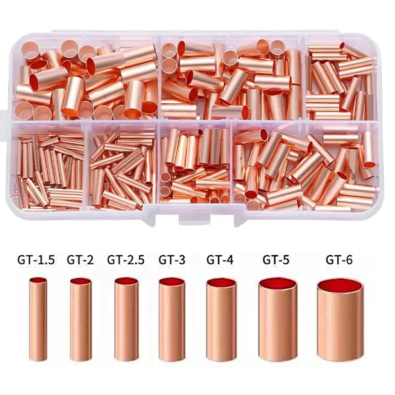 

250pcs GT Copper Connecting Pipe Wire Joint Small Copper Tube Terminal Cable Lug Butt Terminal Assortment Kit