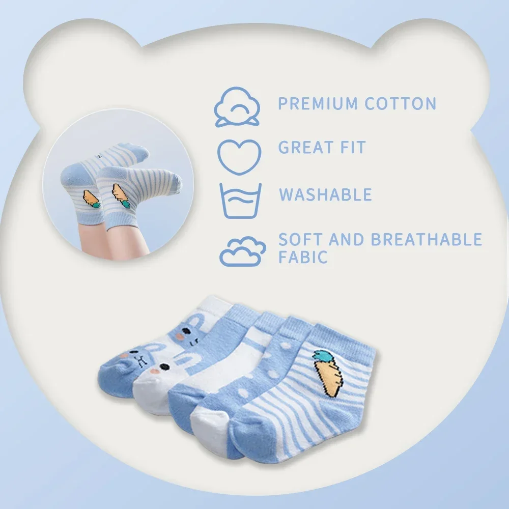 10 คู่เด็กกลางถุงเท้าสีฟ้ากระต่ายรูปแบบการ์ตูนผ้าฝ้ายรอบคอน่ารักถุงเท้าสบายๆถุงเท้าเด็ก Unisex 0-8Years