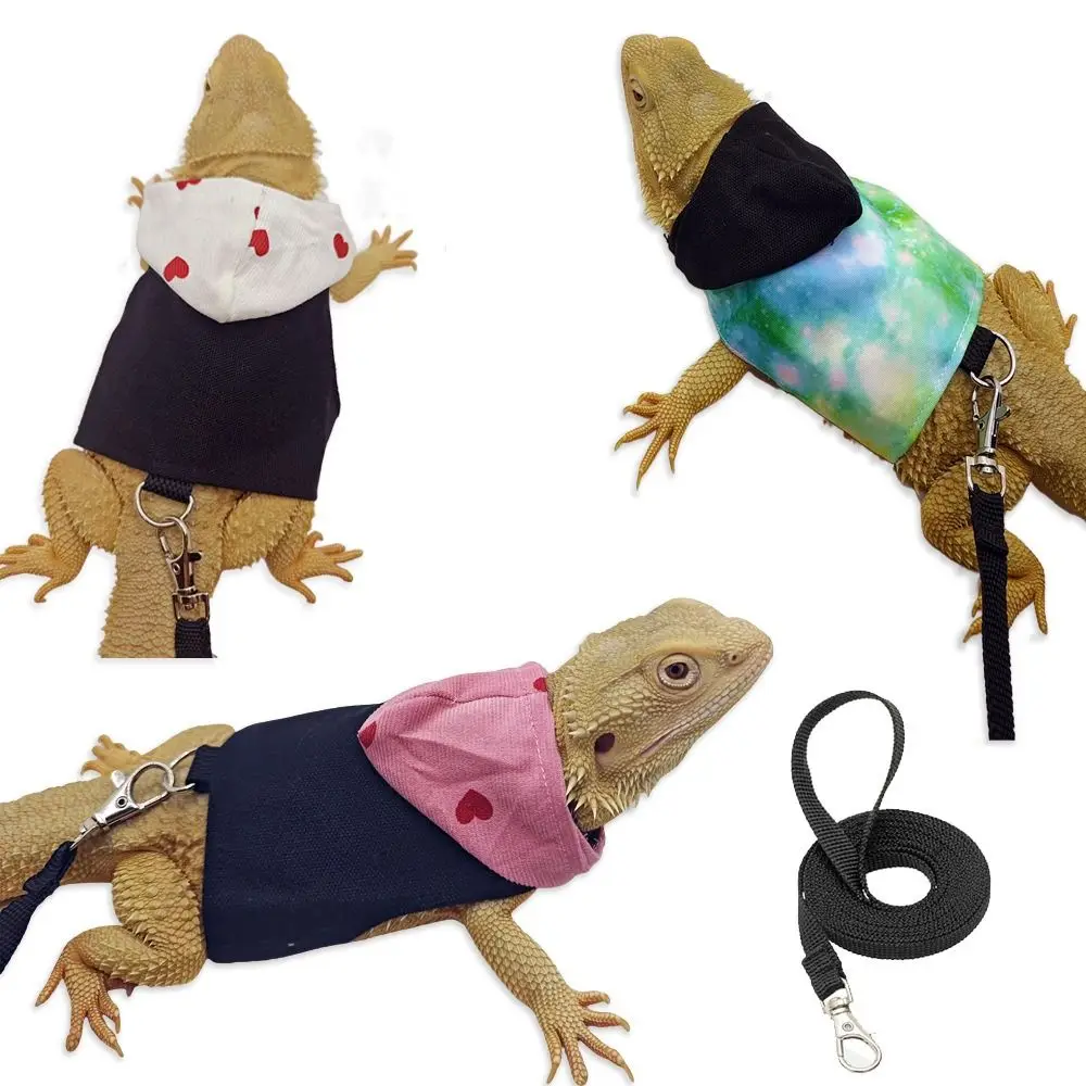 Adjustable Lizard Rope Bearded Dragon Lizard Hoodie Canvas Colorful Reptile Outdoor Chest Harness Comfort with Leash - view 2