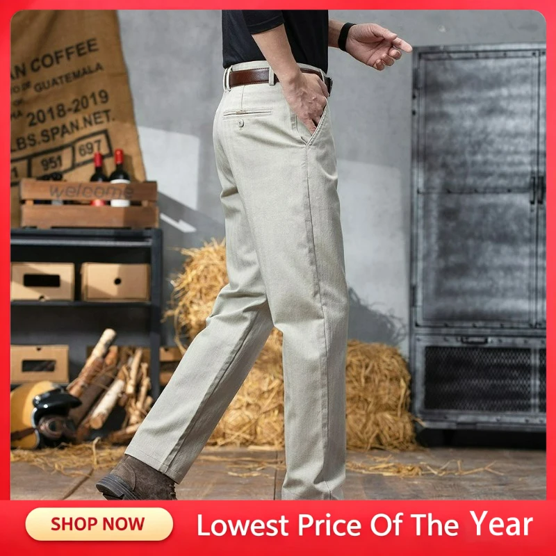 Oversize Men Business Casual Pants Autumn Winter Men Office Trousers Casual Formal Stretch Clothes Soft Cotton High-end Trousers